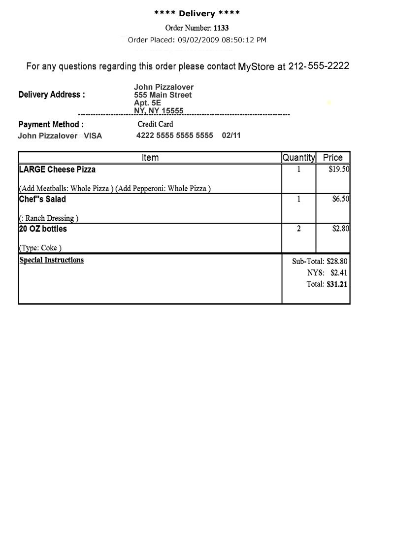 Sample Order Fax